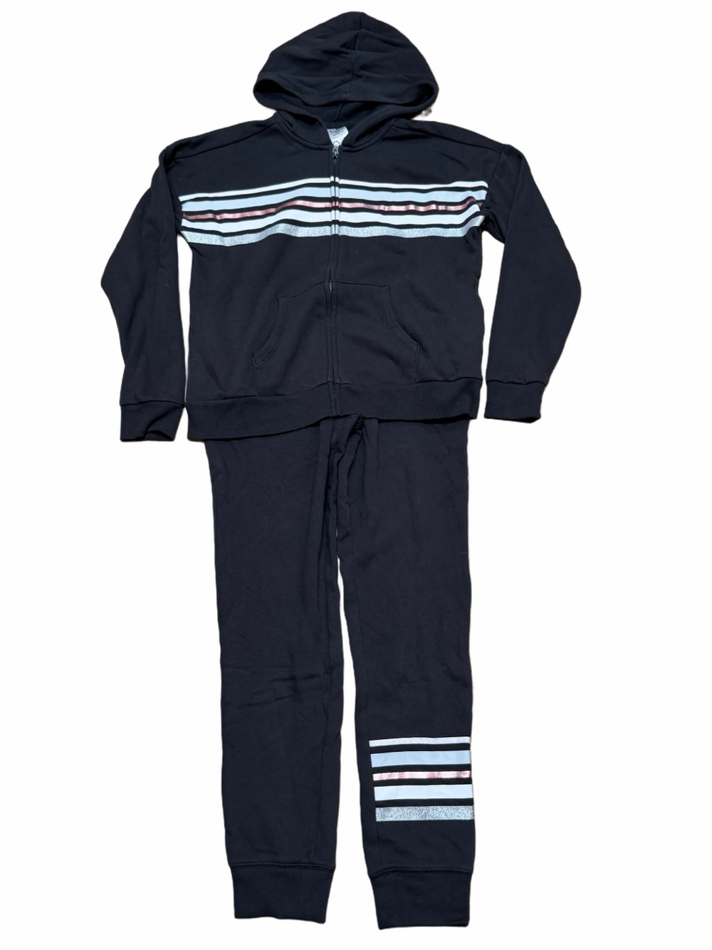 Athletic Works Girls XXL 18 Black Metallic Stripe Hoodie Jogger 2 Piece Set